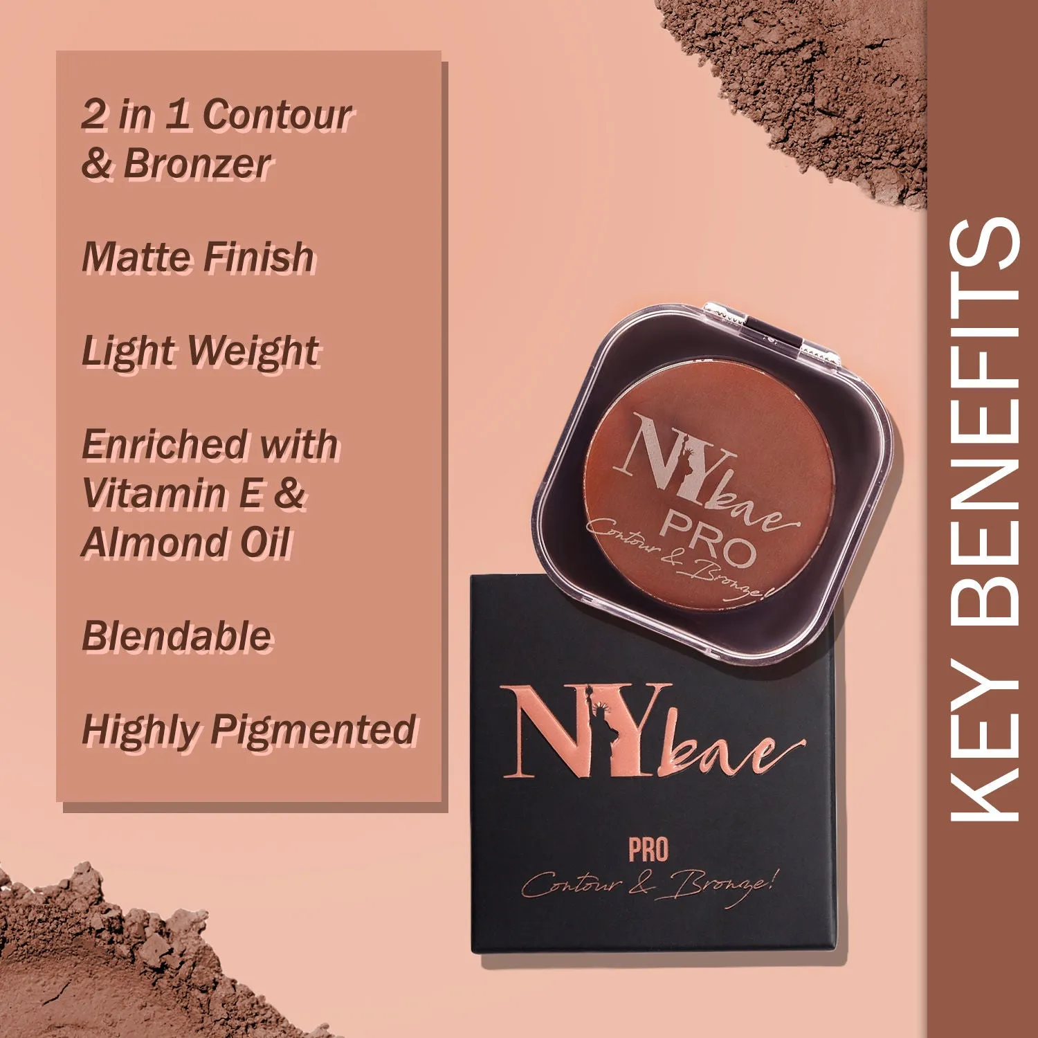 NY Bae Pro Contour & Bronze | Matte Finish | Highly Pigmented | Blendable | Light Weight | Multipurpose | Enriched with Vitamin E & Almond Oil - Deep Brown 01 (4 g)