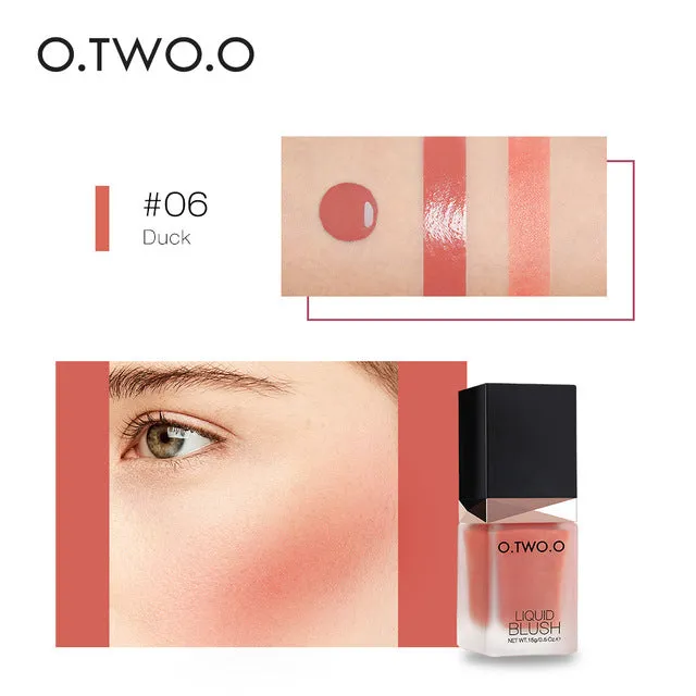 O.TWO.O Liquid Blusher 6 Color Face Makeup Silky Lasting Natural Cheek Rouge Rose Peach Red Color Shimmer Blush Cream Cosmetics