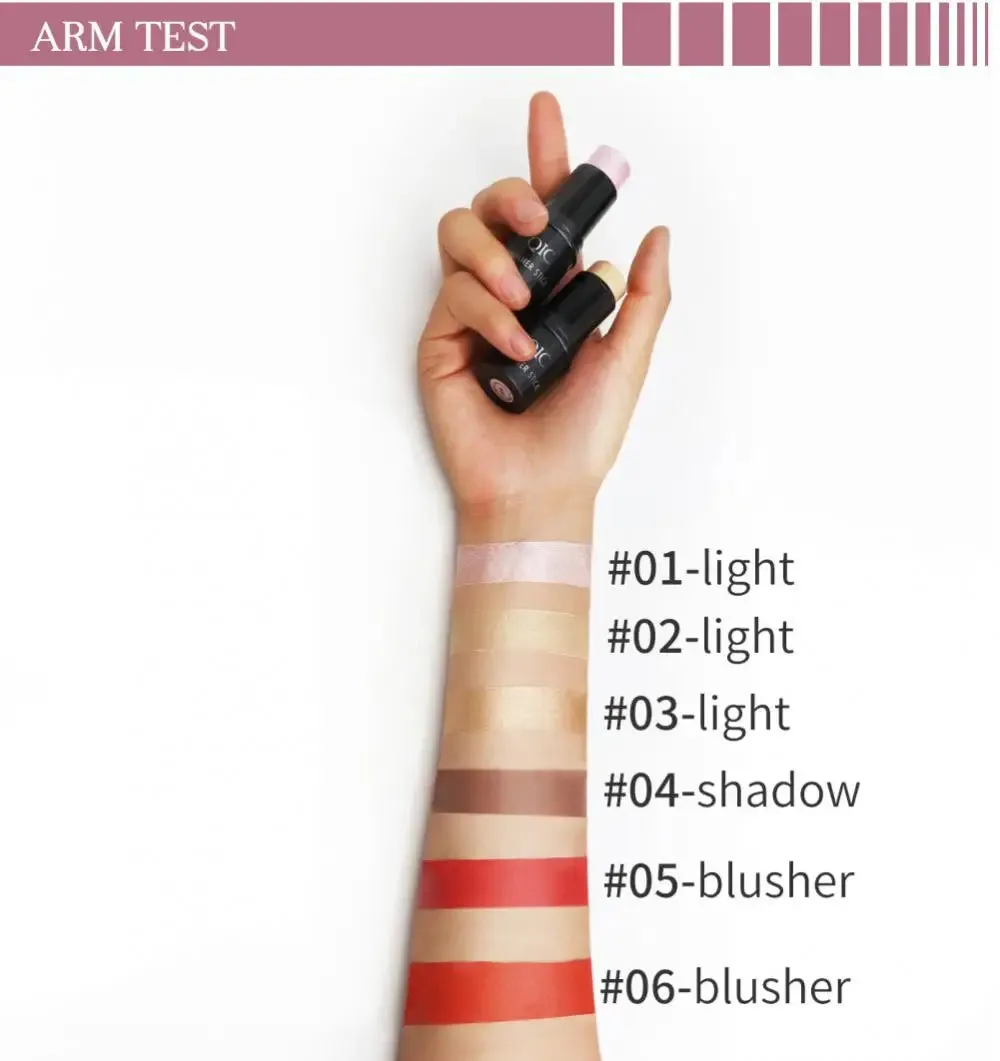 Pack of 6 Highlighter Bronzers Stick Face Blush Bar Cheek Rouge Face Concealer Contouring Highlight Shadow Blush Stick Makeup Cosmetics