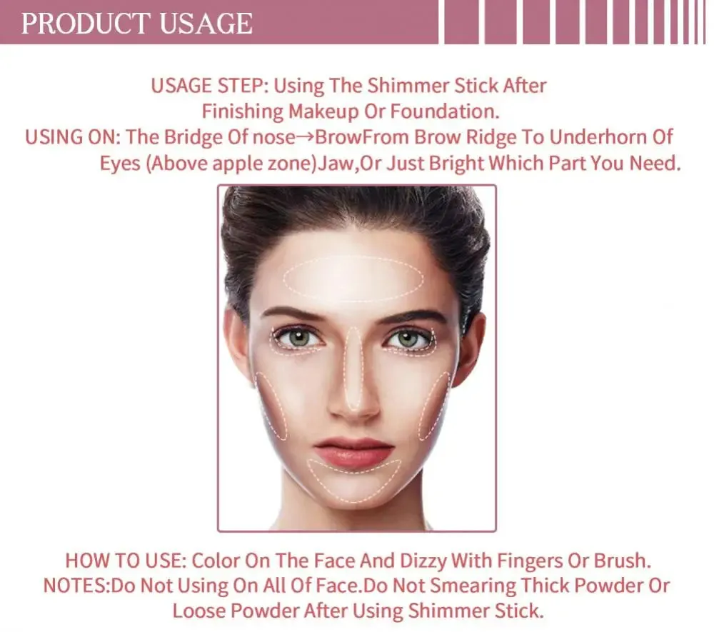 Pack of 6 Highlighter Bronzers Stick Face Blush Bar Cheek Rouge Face Concealer Contouring Highlight Shadow Blush Stick Makeup Cosmetics