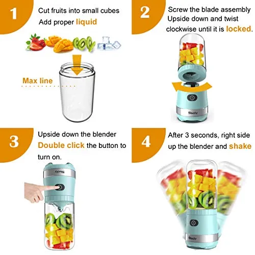 Portable Mini Blender, Personal Blender USB Rechargeable for Smoothies and Shakes with 2 Tritan BPA-Free Blender Cups, Small Smoothie Maker Protein Juice Blender Mixer (Blue)