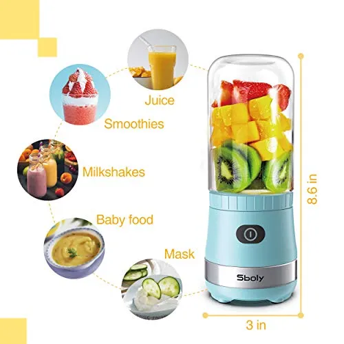 Portable Mini Blender, Personal Blender USB Rechargeable for Smoothies and Shakes with 2 Tritan BPA-Free Blender Cups, Small Smoothie Maker Protein Juice Blender Mixer (Blue)
