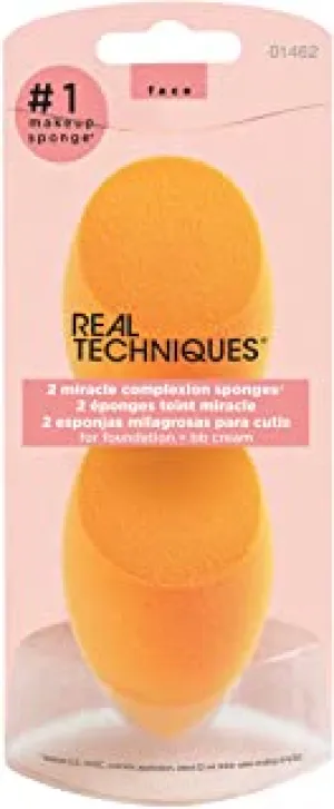 Real Techniques Miracle Complexion Sponge Makeup Blender, For Makeup and Foundation Blending, Set of 2 Beauty Sponges