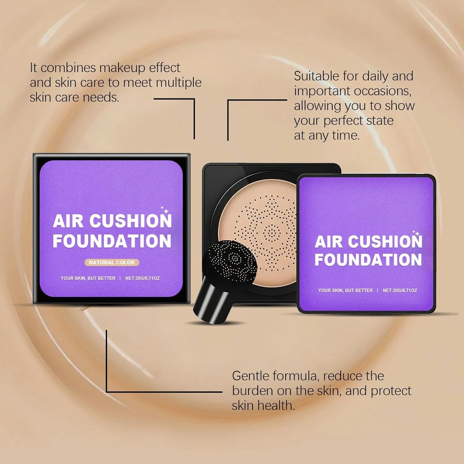 Serentia Elixir Cream Flawless Radiant Skin Instantly, Serentia Oberse Elixir Bb Cream, Air Cushion Cc Mushroom Head Foundation, Waterproof Oil Control Moisturizing Concealer (Natural, .)