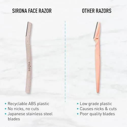 Sirona Face Razor for Women Facial Hair - Pack of 3 | Painless Facial Hair Removal | Eyebrow Shaper | For Eyebrows, Upper Lip, Forehead, Peach Fuzz, Chin and Sideburns | Dermaplaning Tool