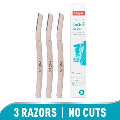 Sirona Face Razor for Women Facial Hair - Pack of 3 | Painless Facial Hair Removal | Eyebrow Shaper | For Eyebrows, Upper Lip, Forehead, Peach Fuzz, Chin and Sideburns | Dermaplaning Tool
