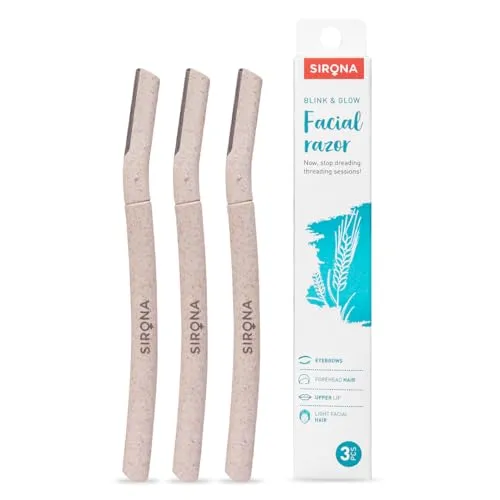 Sirona Face Razor for Women Facial Hair - Pack of 3 | Painless Facial Hair Removal | Eyebrow Shaper | For Eyebrows, Upper Lip, Forehead, Peach Fuzz, Chin and Sideburns | Dermaplaning Tool