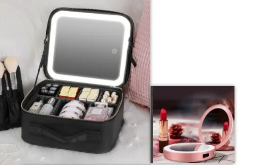 Smart LED Cosmetic Case with Mirror: Large Capacity, Fashionable, Portable Storage Bag - Travel Makeup Bags