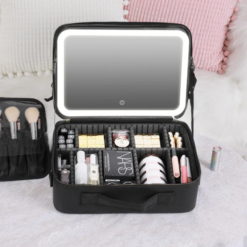 Smart LED Cosmetic Case with Mirror: Large Capacity, Fashionable, Portable Storage Bag - Travel Makeup Bags