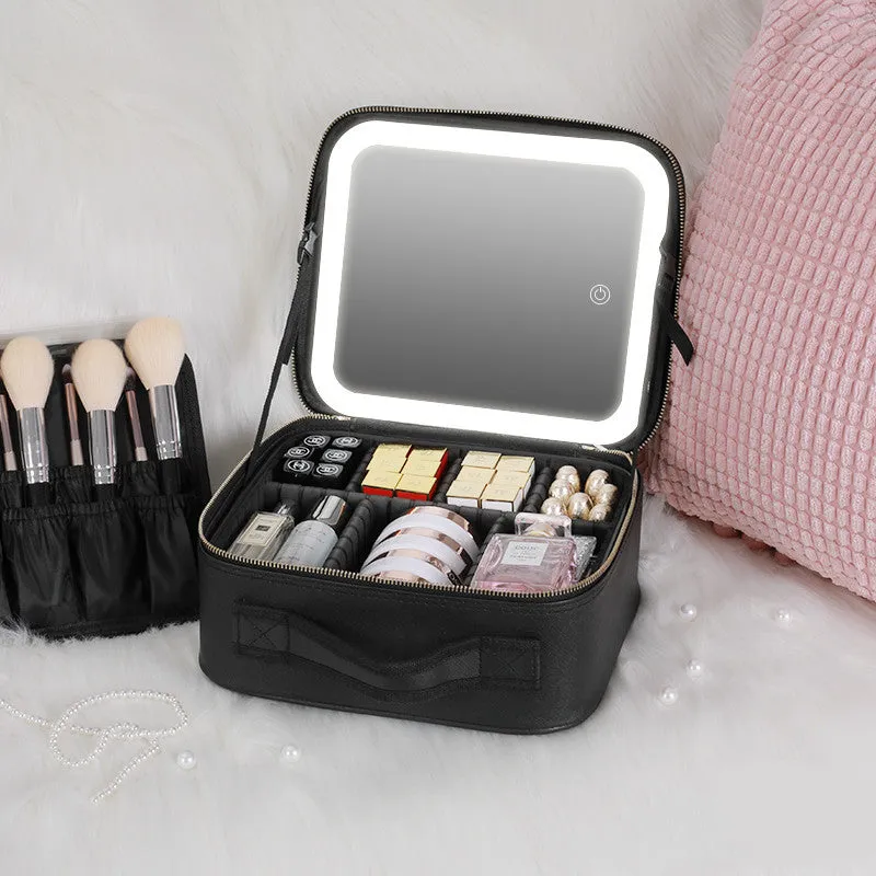 Smart LED Cosmetic Case with Mirror: Large Capacity, Fashionable, Portable Storage Bag - Travel Makeup Bags