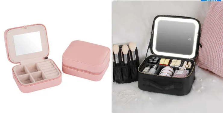 Smart LED Cosmetic Case with Mirror: Large Capacity, Fashionable, Portable Storage Bag - Travel Makeup Bags