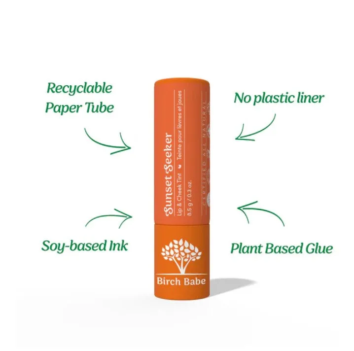 Sunset Seeker Lip and Cheek Tint by Birch Babe - Natural Coral Glow, Matte & Buildable Tint