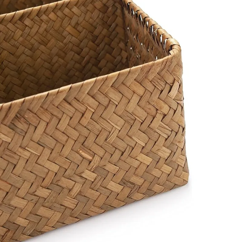 Tea Bag/Sugar Packet Holder, Coffee Station Condiment Organizer, Seagrass Storage Basket, Wicker Rattan Divided Basket Organizer for Drawer/Shelf/Countertop