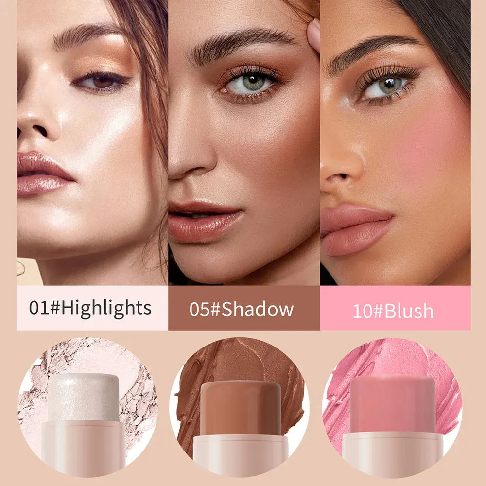 Toleet Christmas Thanksgiving gifts Winter Makeup Ideas Makeup Face Contouring Bronzer Stick Highlighter 2 in 1 Matte Glitter Brightening Silkworm Blusher Rouge Cream Concealer Pen