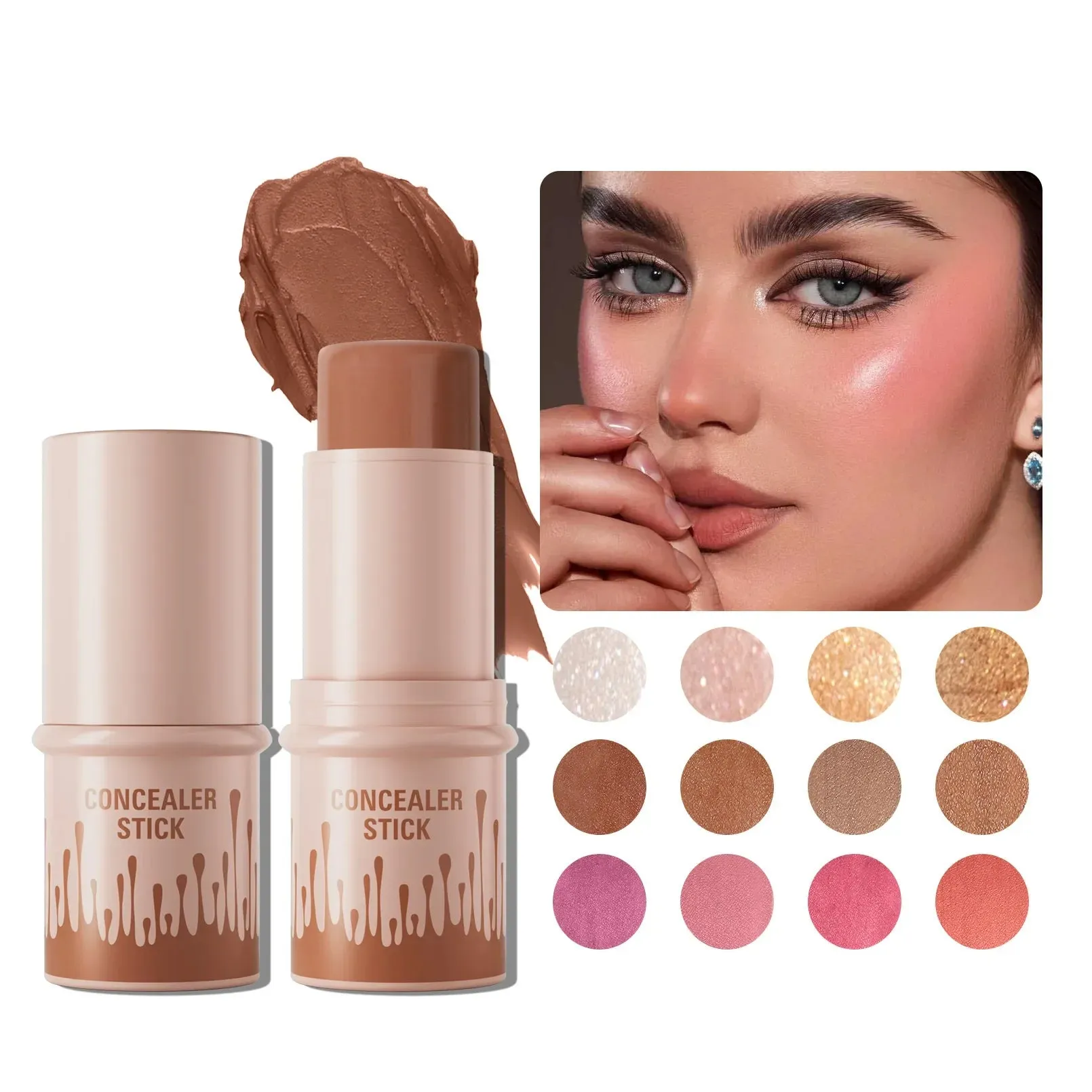 Toleet Christmas Thanksgiving gifts Winter Makeup Ideas Makeup Face Contouring Bronzer Stick Highlighter 2 in 1 Matte Glitter Brightening Silkworm Blusher Rouge Cream Concealer Pen