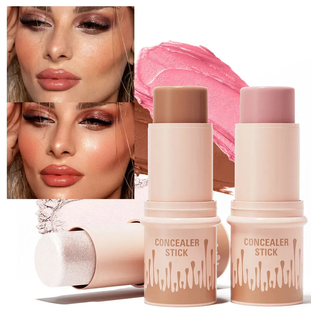 Toleet Christmas Thanksgiving gifts Winter Makeup Ideas Makeup Face Contouring Bronzer Stick Highlighter 2 in 1 Matte Glitter Brightening Silkworm Blusher Rouge Cream Concealer Pen