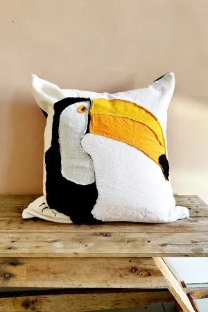 TOUCAN! Handmade Appliqué Linen Cushion