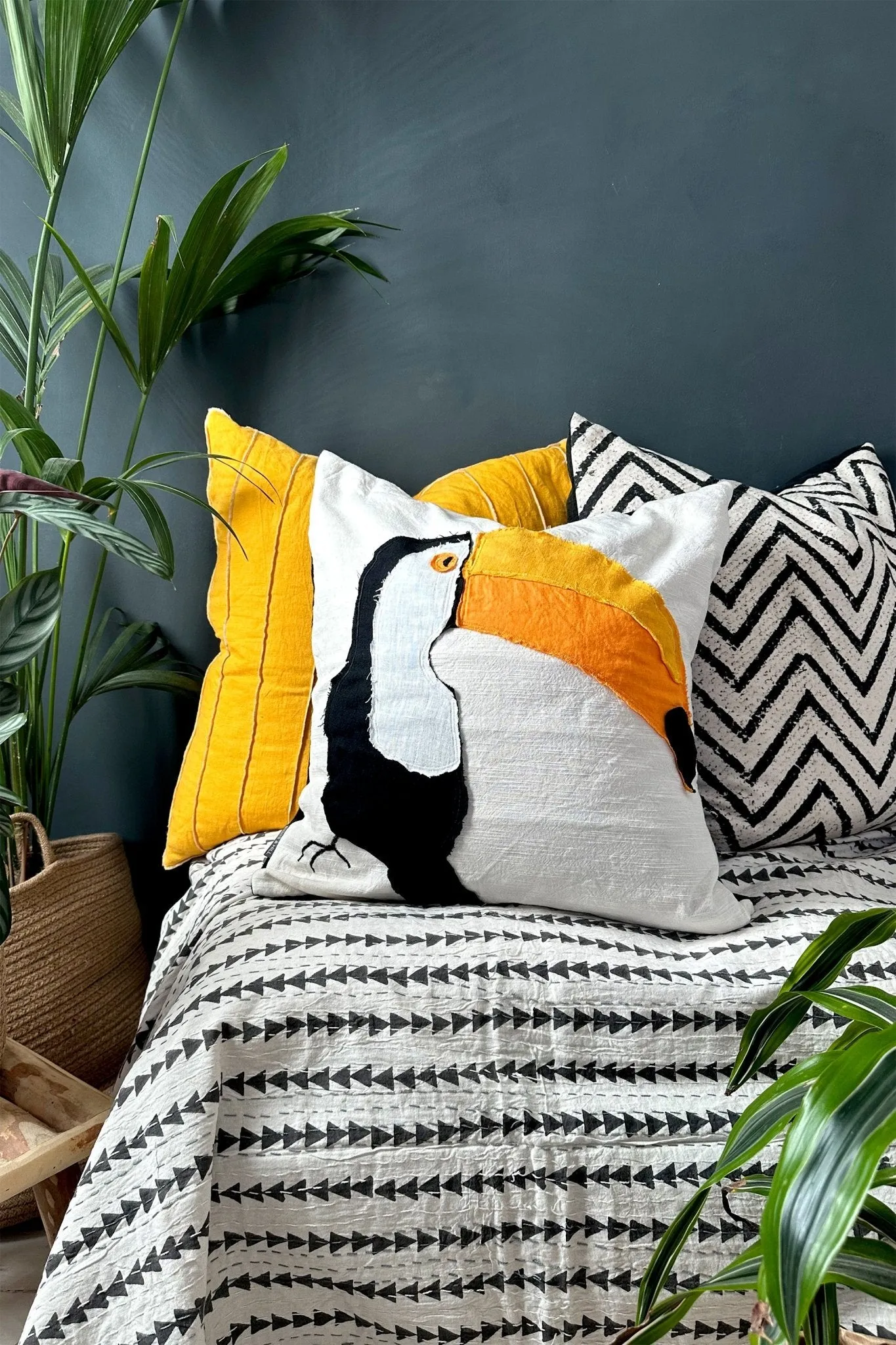TOUCAN! Handmade Appliqué Linen Cushion