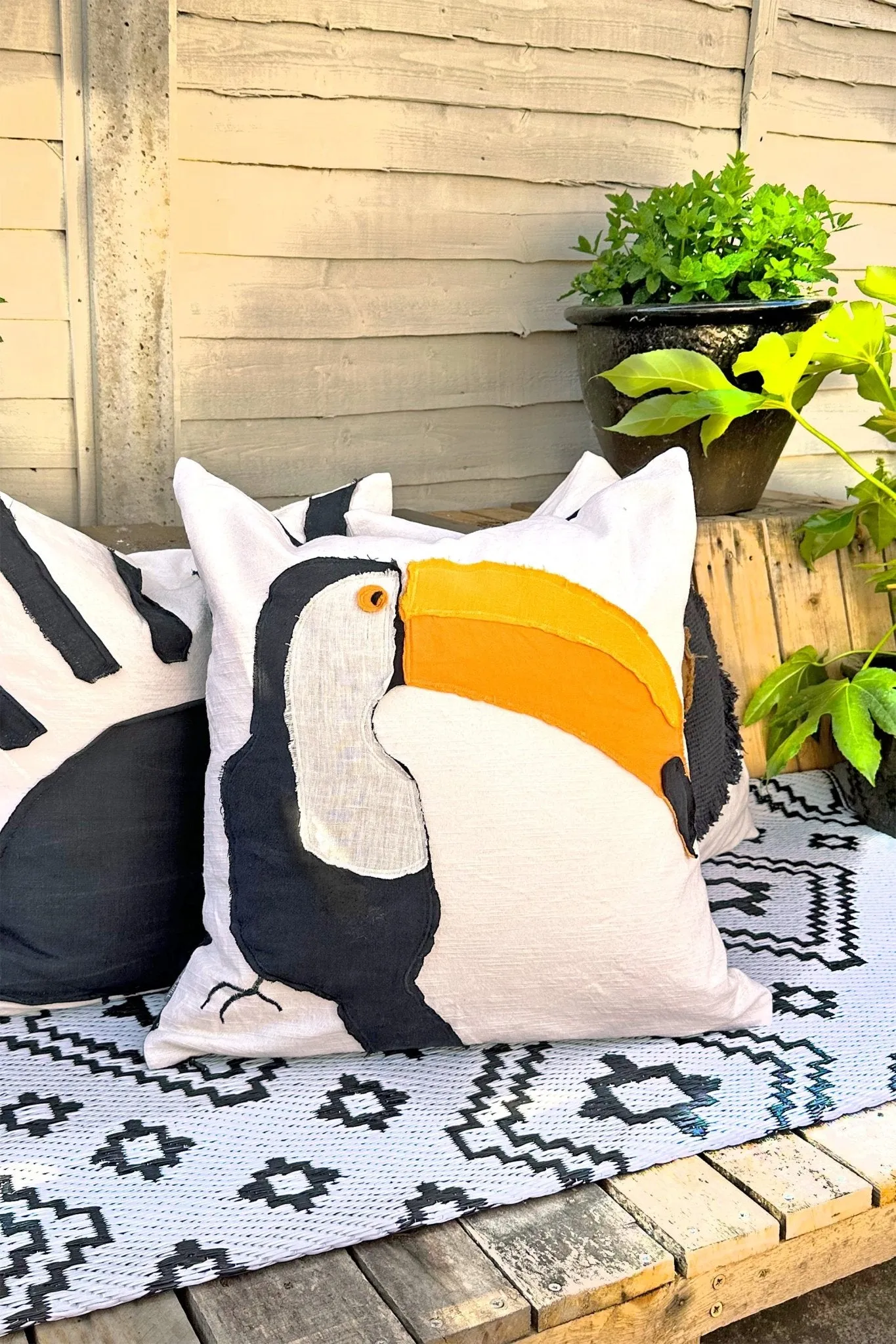 TOUCAN! Handmade Appliqué Linen Cushion
