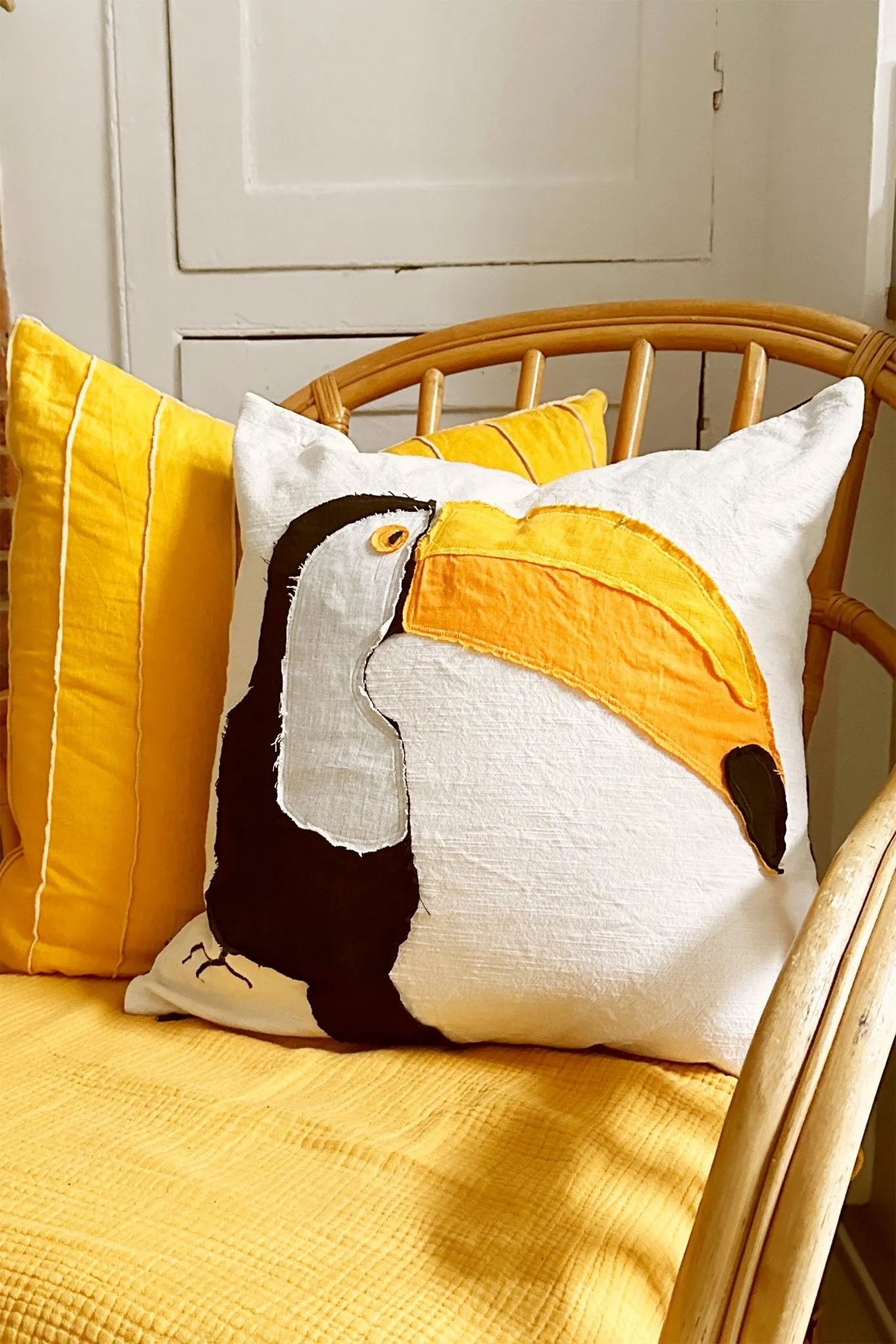 TOUCAN! Handmade Appliqué Linen Cushion