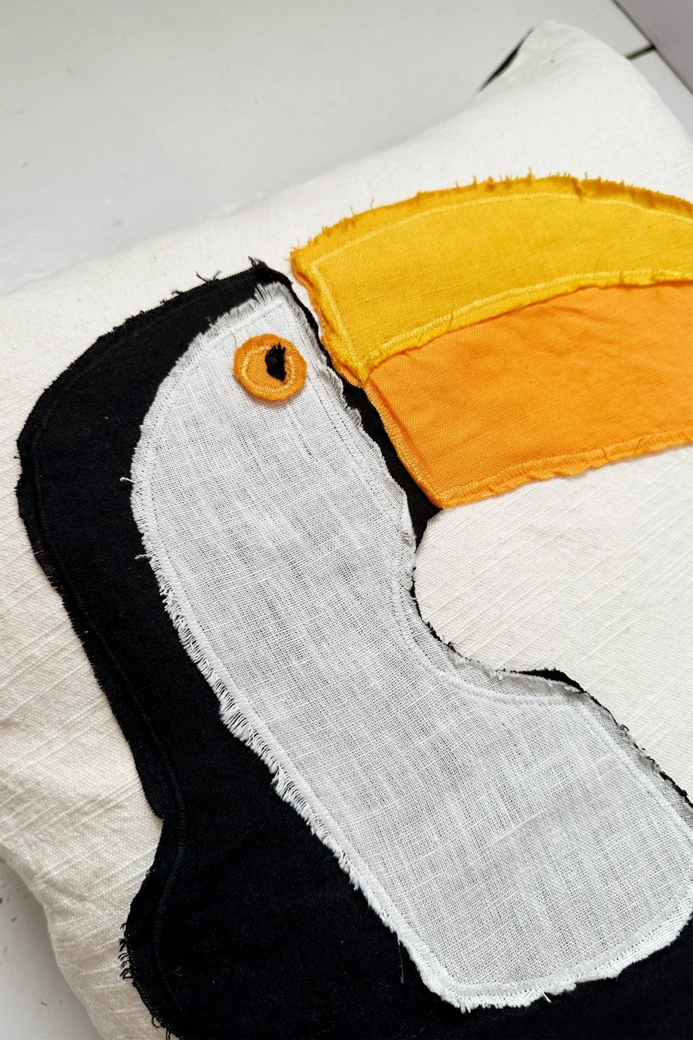 TOUCAN! Handmade Appliqué Linen Cushion