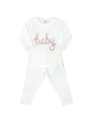 Two Piece Set- Baby in Blush Pink/Gold Yarn- Cream