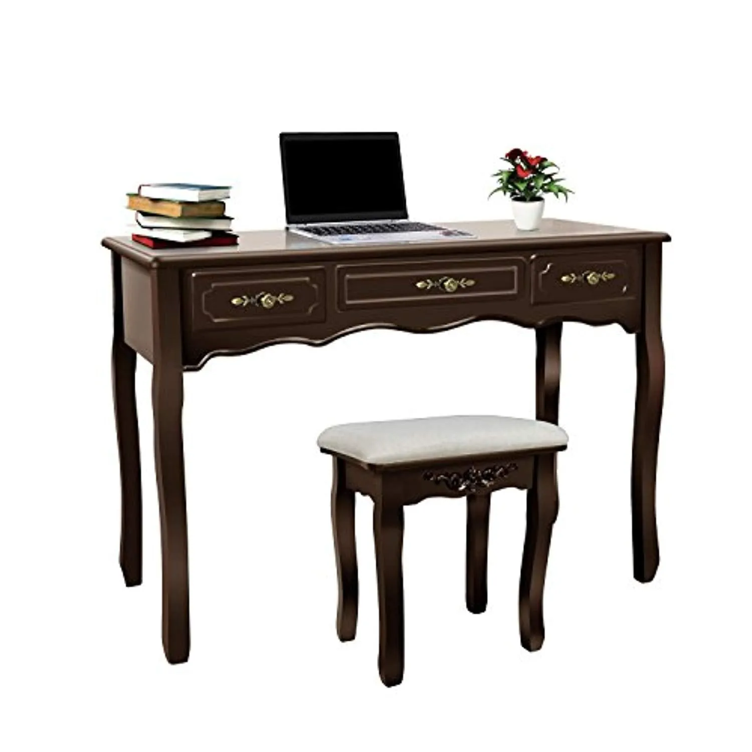 Vanity Beauty Station,Large 7 Drawers Makeup Dress Table with Cushioned Stool Set