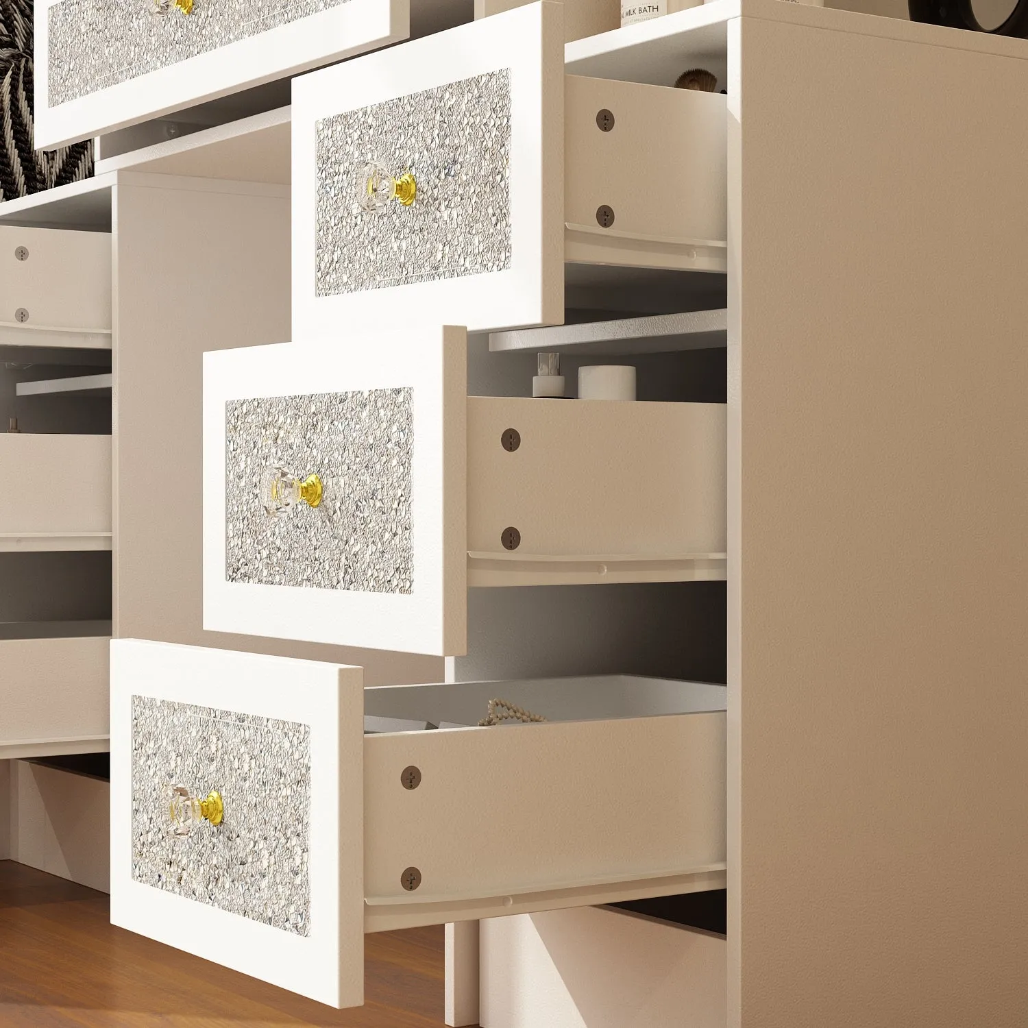 Vanity Desk with Lights & Crushed Diamond