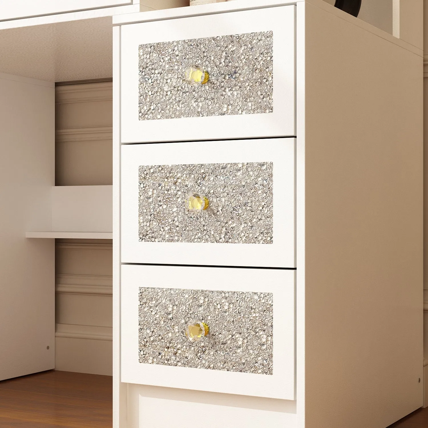Vanity Desk with Lights & Crushed Diamond