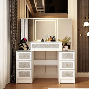 Vanity Desk with Lights & Crushed Diamond