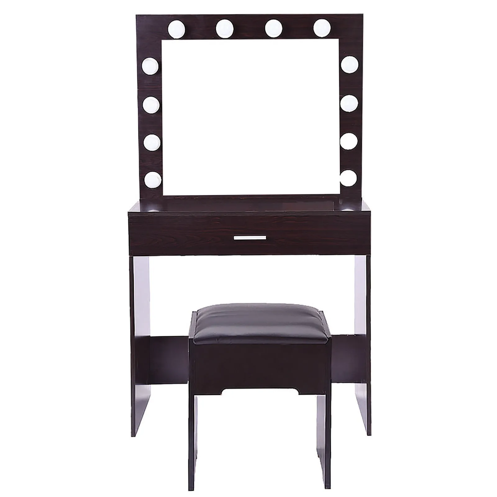 Vanity Set With Lighted Mirror Cushioned Stool Dressing Table Makeup Table