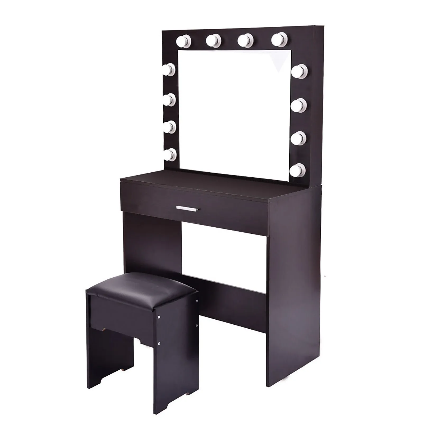 Vanity Set With Lighted Mirror Cushioned Stool Dressing Table Makeup Table