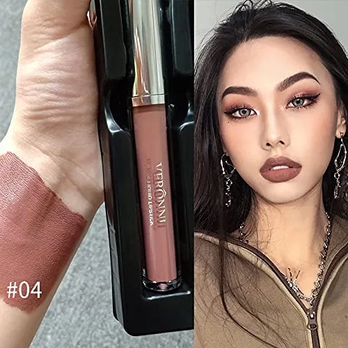 VERONNI Lipstick Lip Pencil Set Matte Liquid Lipstick with Lip Liner Lip Contour kit Waterproof Long Lasting Lip Gloss with 10 Colors Nonstick Cup Lip Stick Set (#04)