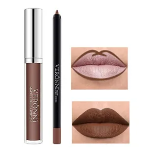 VERONNI Lipstick Lip Pencil Set Matte Liquid Lipstick with Lip Liner Lip Contour kit Waterproof Long Lasting Lip Gloss with 10 Colors Nonstick Cup Lip Stick Set (#04)