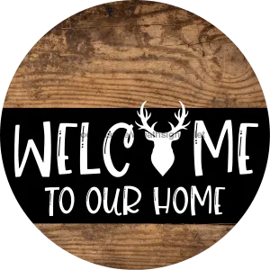 Vinyl Decal, Deer Sign, Welcome To Our Home Sign, DECOE-2327, Sign For Wreath, Round Sign, 10" Vinyl Decal