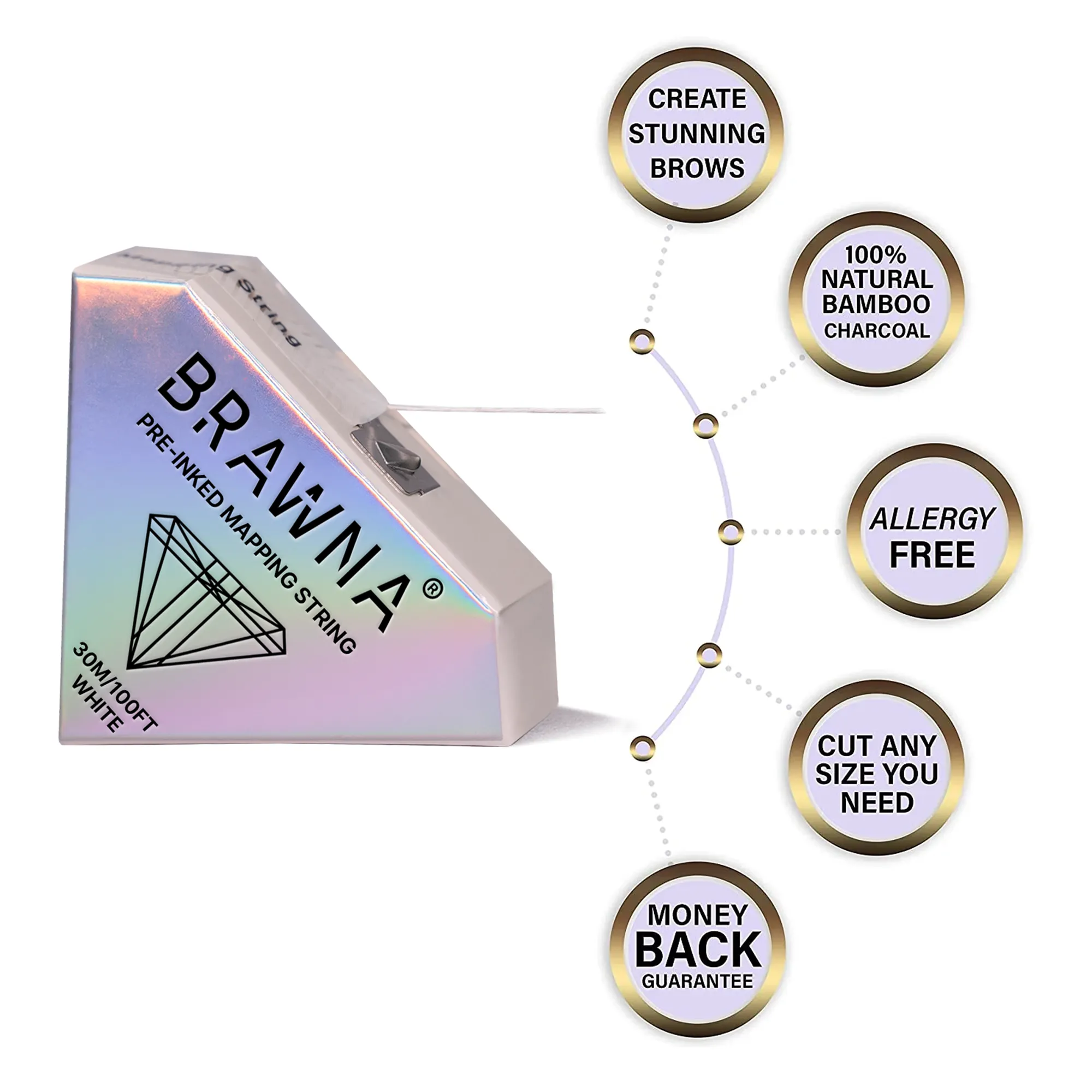White and Pink Mapping String for Brows and Lips Measuring - 4 Pack