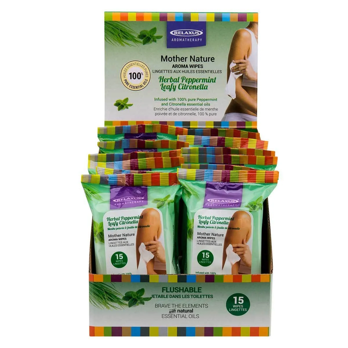 Wholesale Peppermint and Leafy Citronella Facial Cleansing Wipes - Displayer of 12