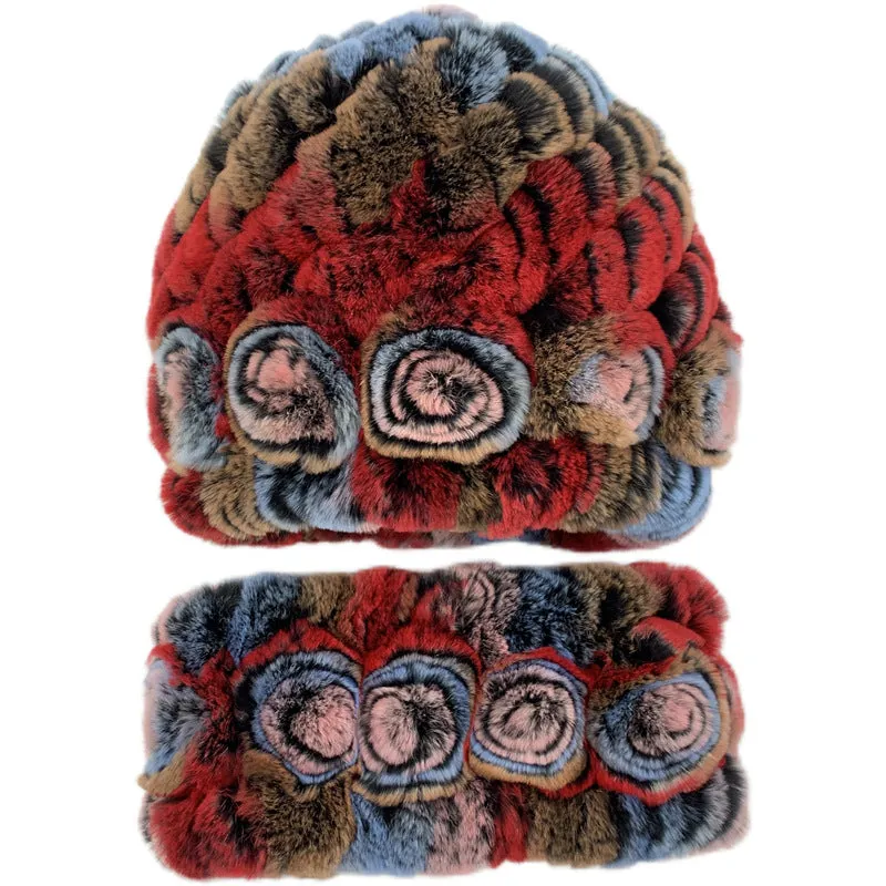 Winter Warm Rex Rabbit Fur Hat Scarf Suit