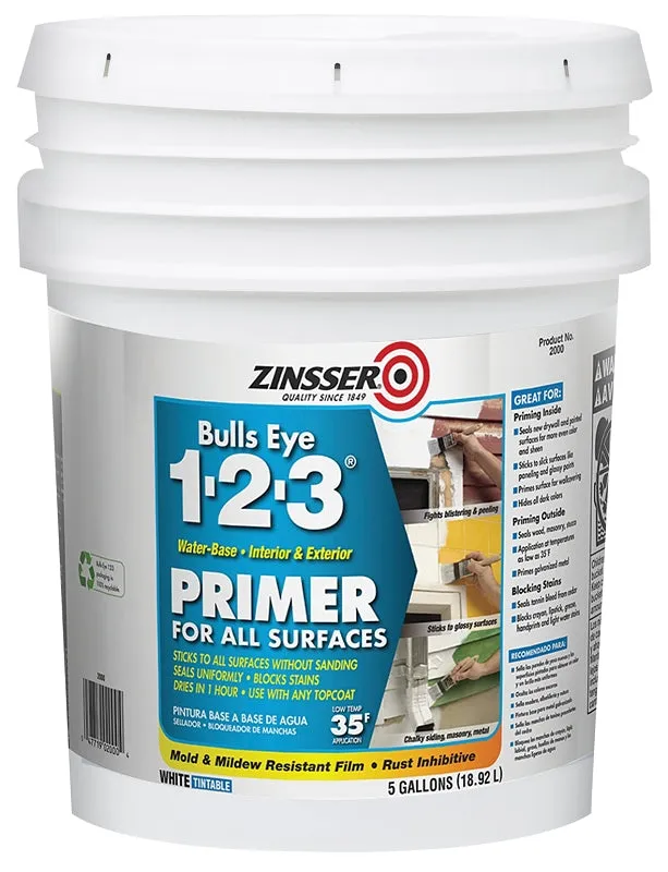 Zinsser 02000 Primer, White, 5 gal :PAIL: QUANTITY: 1
